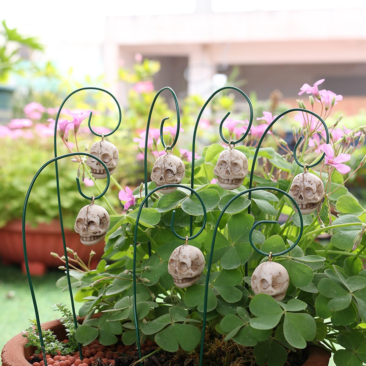 Wjwumha 12Pcs Skeleton Plant Decor Stakes Halloween Decorations for Lawn Garden Skull Flower Pot Adornment