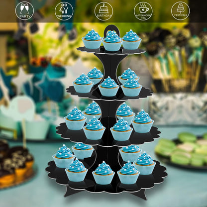 Humlindo 4-Tier Round Black Cupcake Stand, 2 Pack – Elegant Dessert Display for Weddings, Parties, Birthdays