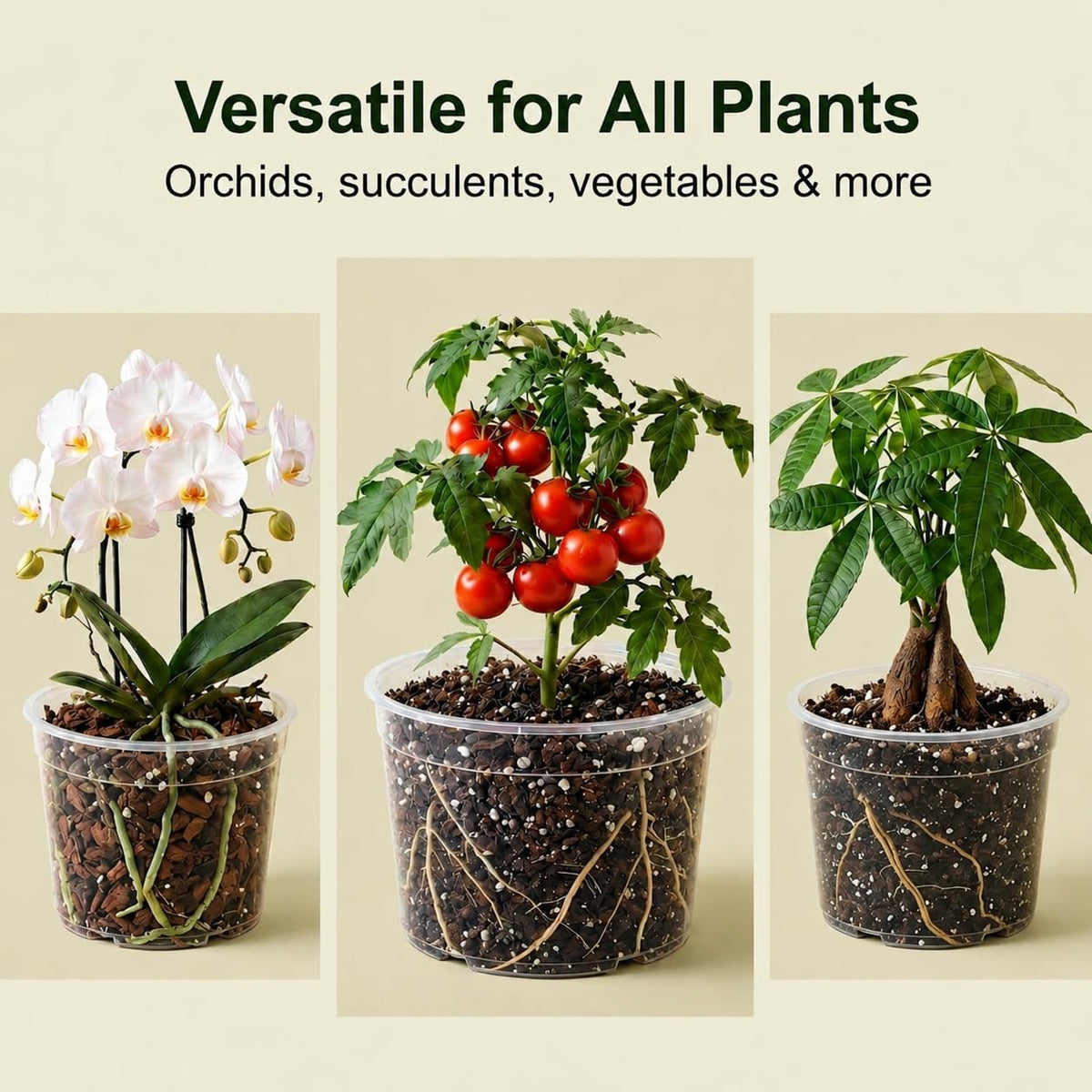 TAQIXI 2 Gallon Clear Nursery Pots 15 Pack, 8 Inch Large Plastic Plant Pots with Drainage Holes, Transparent Planters for Root Monitoring, Seedlings, Vegetables, Flower, Indoor Outdoor