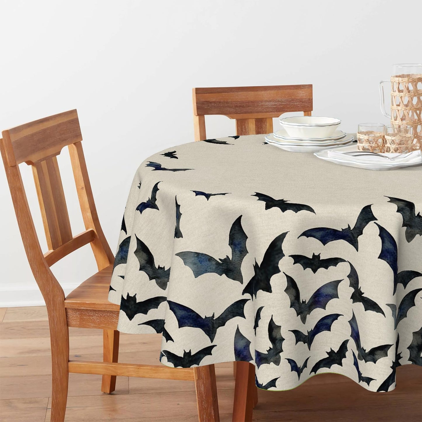 Horaldaily Halloween Tablecloth 70x70 Inch Round, Bats Washable Table Cover for Party Picnic Dinner Decor