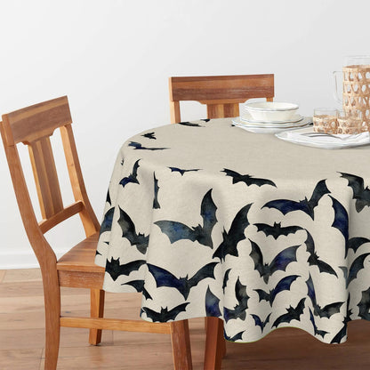 Horaldaily Halloween Tablecloth 70x70 Inch Round, Bats Washable Table Cover for Party Picnic Dinner Decor