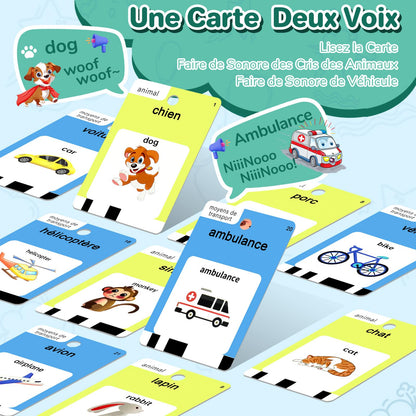 French and English Talking Flash Cards for Toddlers 1 2 3 4 5 6 Year Olds, 420 Sight Words, Montessori Learning Toys, Pocket Speech Therapy Toys, Sensory Preschool Educational Birthday