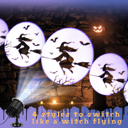 Lingvee Halloween Projector Light with 1 Film Slides Holiday LED Projector Lights Outdoor Reflectors Waterproof Landscape Decorative Rotation Lighting Movement Projection Lamp(Witch)