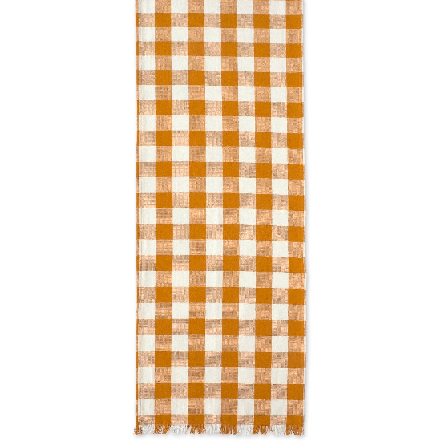 DII Heavyweight Fringed Check Tabletop Collection, Table Runner, 14x108, Pumpkin Spice