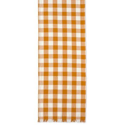 DII Heavyweight Fringed Check Tabletop Collection, Table Runner, 14x108, Pumpkin Spice