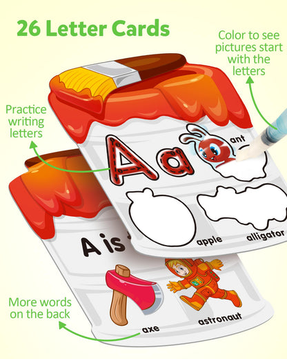 Coogam Water Painting Cards with Learning Alphabet, Reusable Aqua Painting Doddle Vocabulary Flash Cards, ABC Words Learning Educational Montessori Toy Gift for 3 4 5 Year Old Kids