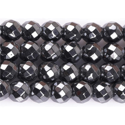 HAAMIIQII 50pcs 8mm Natural Black Hematite Loose Gemstone Beads Faceted Round Spacer Stone Beads for Jewelry Making DIY Bracelets Necklaces Crafting