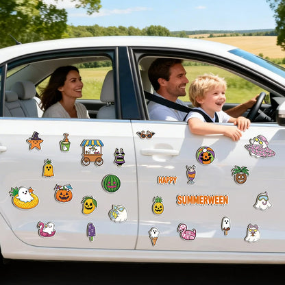 Eartim Summerween Spooky Fridge Magnet - 25Pcs Cartoon Summer Fruit Ice Cream Pumpkin Ghost Refrigerator Magnetic Sticker for Summer Theme Kids Birthday Party Refrigerator Class Bulletin Board Decor