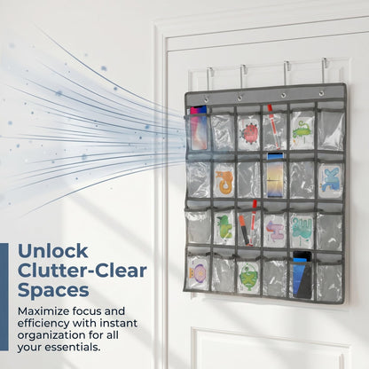 DOITOOL 24 Clear Pockets Classroom Pocket Chart for Cell Phones, Over the Door Hanging Organizer, Transparent Cell Phone Holder Organizer for Classroom, Calculator Pouch, Wall Jewelry Storage