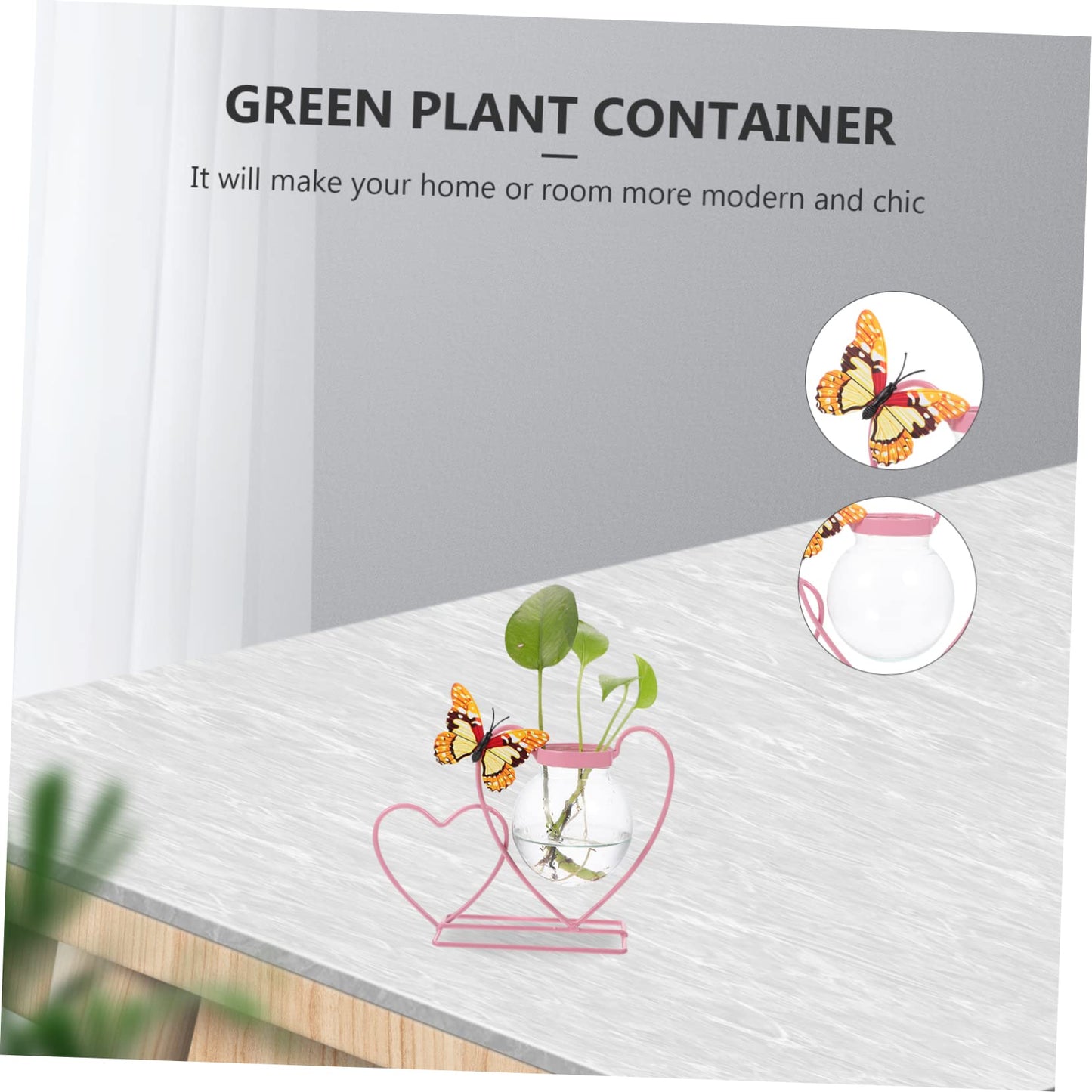 VINTORKY Hydroponic Vase Shape Plant Stand Iron Bonsai Pothos Glass Heart Shape Planter for Terrarium Plants Home Decor