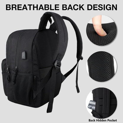 KEOFID Travel backpack for Men and Women, Anti Theft Laptop Backpack with USB Charging Port for Work, Large Bag for College, Carry-on Backpack with Luggage Strap, Water Resistent(Black)