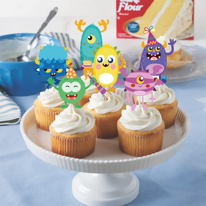 umoni 36pcs Little Monster Cupcake Toppers, Green, Baby Shower, Birthday Decorations for Kids Party