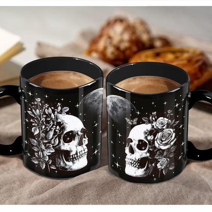 Koouyiedy 2PCS Halloween Mug Gift for Dad, Mom, Couple, Boyfriend, Girlfriend, Goth Gift for Women Men - Skull Mug 11OZ - Witch Gifts for Husband Wife - Gothic Cup with Card