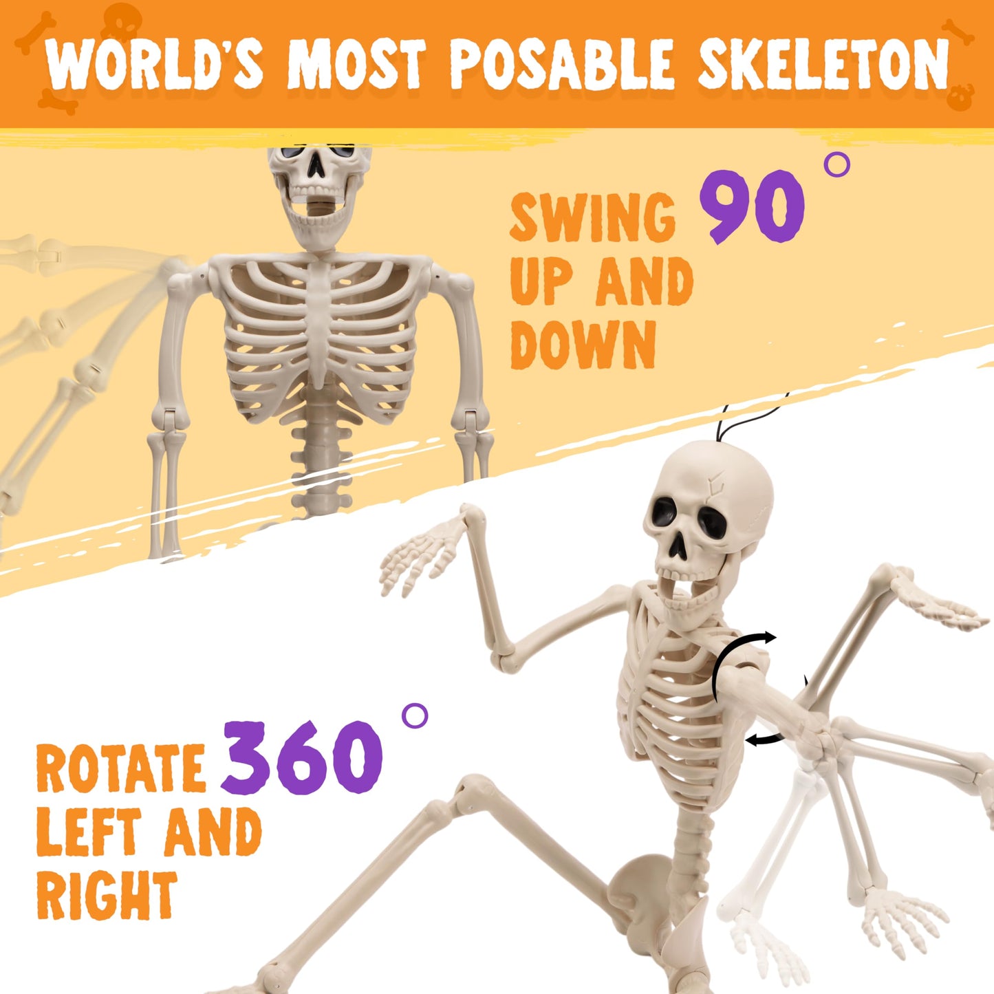 JOYIN 5 PCS Posable Halloween Skeleton Decor 16 Inches, Full Body Movable Joints Posable Skeleton, Hanging Skeletons for Halloween Decoration, Home Yard, Graveyard, Haunted House, Spooky Scene