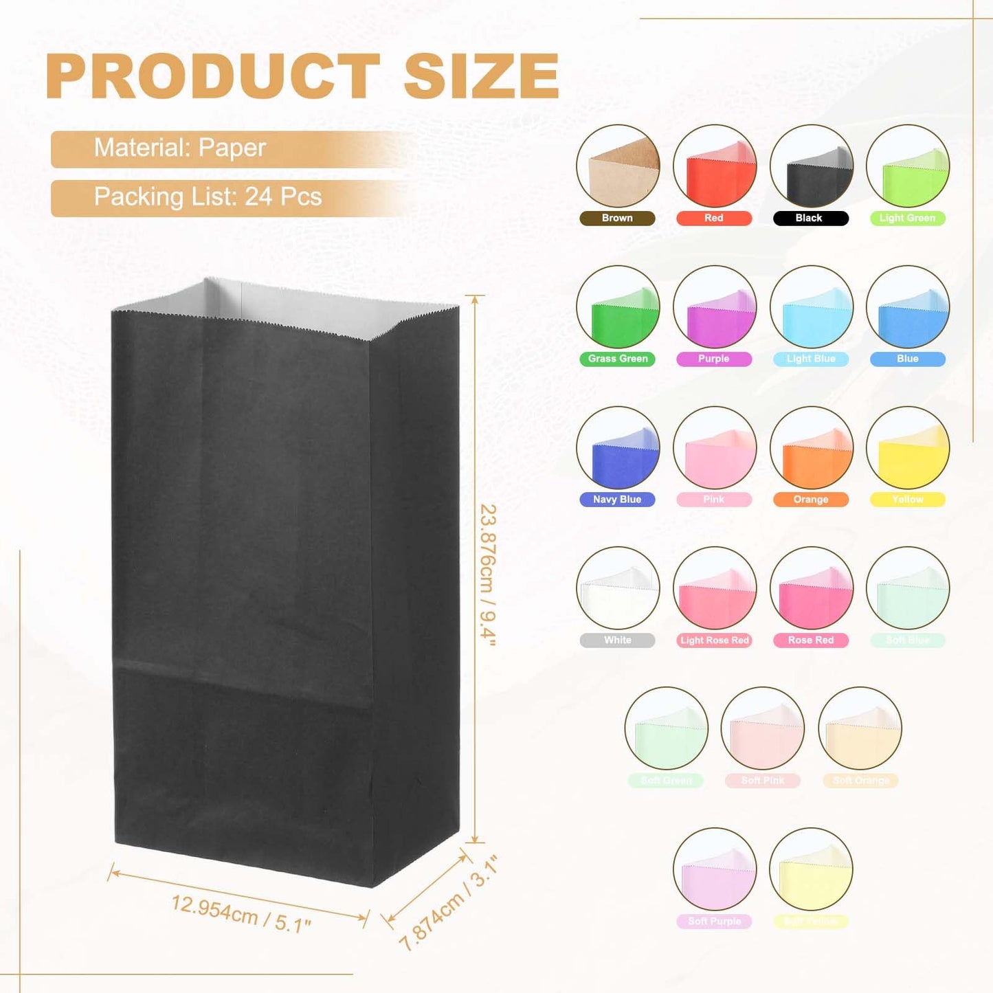 PATIKIL Party Favor Bag, 24 Pcs 5.1x3.1x9.4 Inch Medium Paper Candy Bags Gift Treat Celebration Halloween Goody Birthday Wedding Party with Stickers, Black