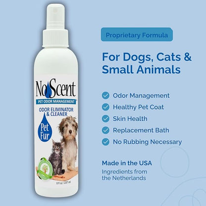 No Scent Pet Fur Odor Spray & Rinseless Cleaner for Dog, Cat, Hamster, Small Animal & Furry Pets (128 Fl Oz / 1 Gallon)