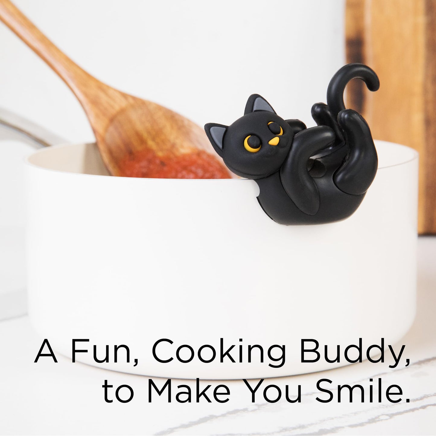 Black Cat Spoon Rest for Stove Top – Silicone Pot Clip Utensil Holder & Lid Lifter – Funny Kitchen Gadget, Unique Witchy Cat Gifts for Women & Halloween – 3" x 2.5"