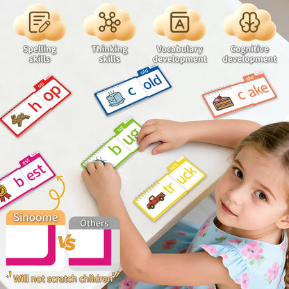 Phonics Flash Cards & Word Family Build Book, 40 Read & Rhyme Flip Books, Learn to Read for Kids Ages 3-8, Engaging Educational Tools for Preschool-Kindergarten, Fun Sight Word Games & Phonics Games