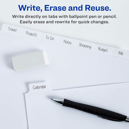 Avery 8-Tab Binder Dividers, Write & Erase White Big Tabs, 1 Set (23078)