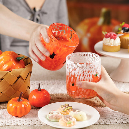 Skylety 4 Pcs Halloween Icon Glass Cups - 16 oz Pumpkin, Ghost, Bat, Cat Icon Juice Glasses Double Old Fashioned Drinking Cups - Ideal for Halloween Party Decoration, Friends Lovely Gifts