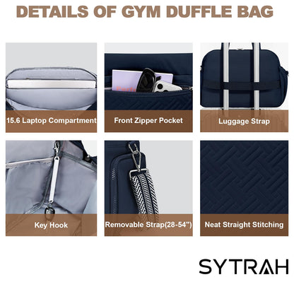 SYTRAH Gym Bag for Women, Lightweight Workout Duffle Bag with Shoe & Wet Separation for Gym, Yoga, Travel & Overnight, Stylish Sports Bag with Adjustable Shoulder Strap Blue