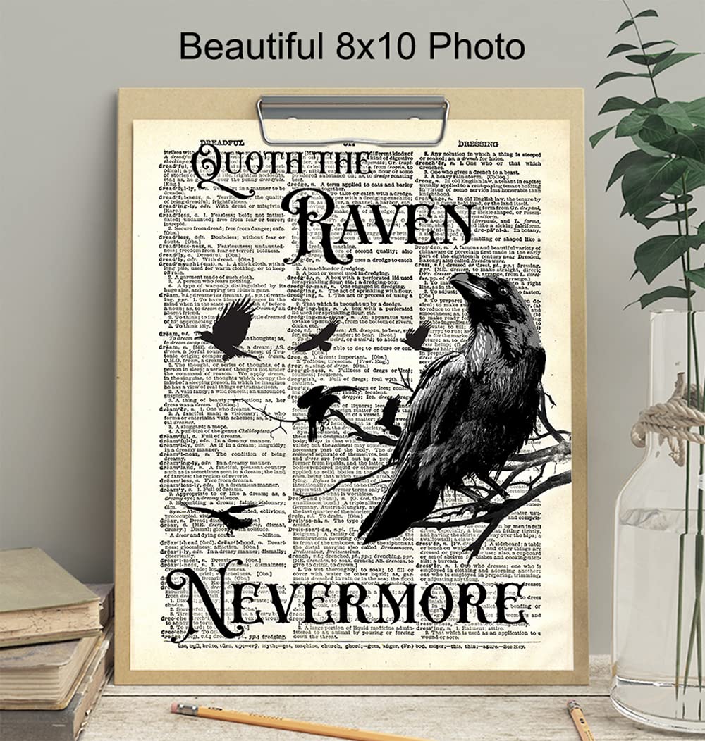 The Raven, Edgar Allan Poe, Nevermore - Medieval Decor - Gift for Wicca, Wiccan, Witchcraft, Occult Fan - Goth Room Decor - Gothic Home Artwork - Creepy Scary Wall Art Picture - Halloween Decoration