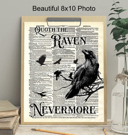 The Raven, Edgar Allan Poe, Nevermore - Medieval Decor - Gift for Wicca, Wiccan, Witchcraft, Occult Fan - Goth Room Decor - Gothic Home Artwork - Creepy Scary Wall Art Picture - Halloween Decoration