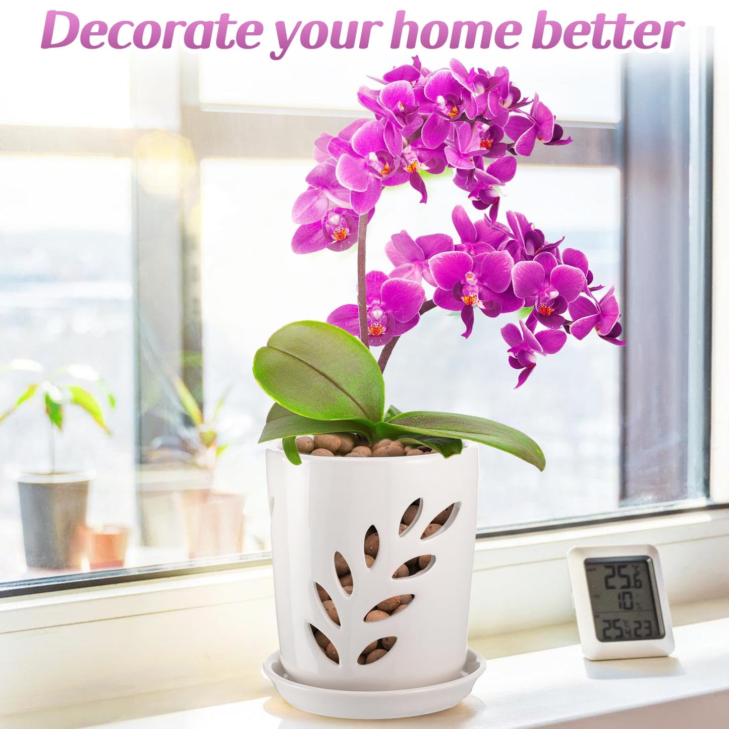 Aulock 4in Ceramic Orchid Pot with Drainage Holes, Decorative Planter, Excellent Airflow for Healthy Roots, for Repotting Indoor