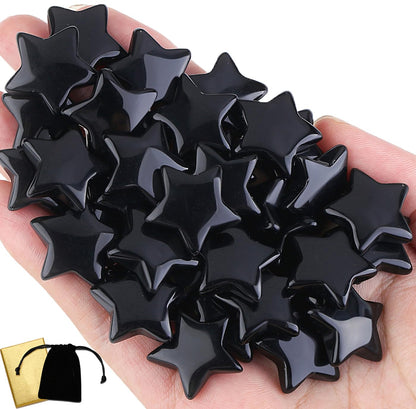 DUQGUHO 20 Pcs Black Obsidian Crystals Star Natural Healing Crystal Set Polished Stone Protection Sacred Meditation Energy Reiki Balancing Crystal