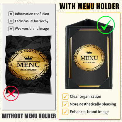 FLKQC Table Tent Triangle Menu Holders 4" x 6", 2 Pack 3-Side Leatherette Picture Frames, Menu Cover with Angled Corners for Restaurant, Bar, Cafe, Wedding, Durable Menu Folders