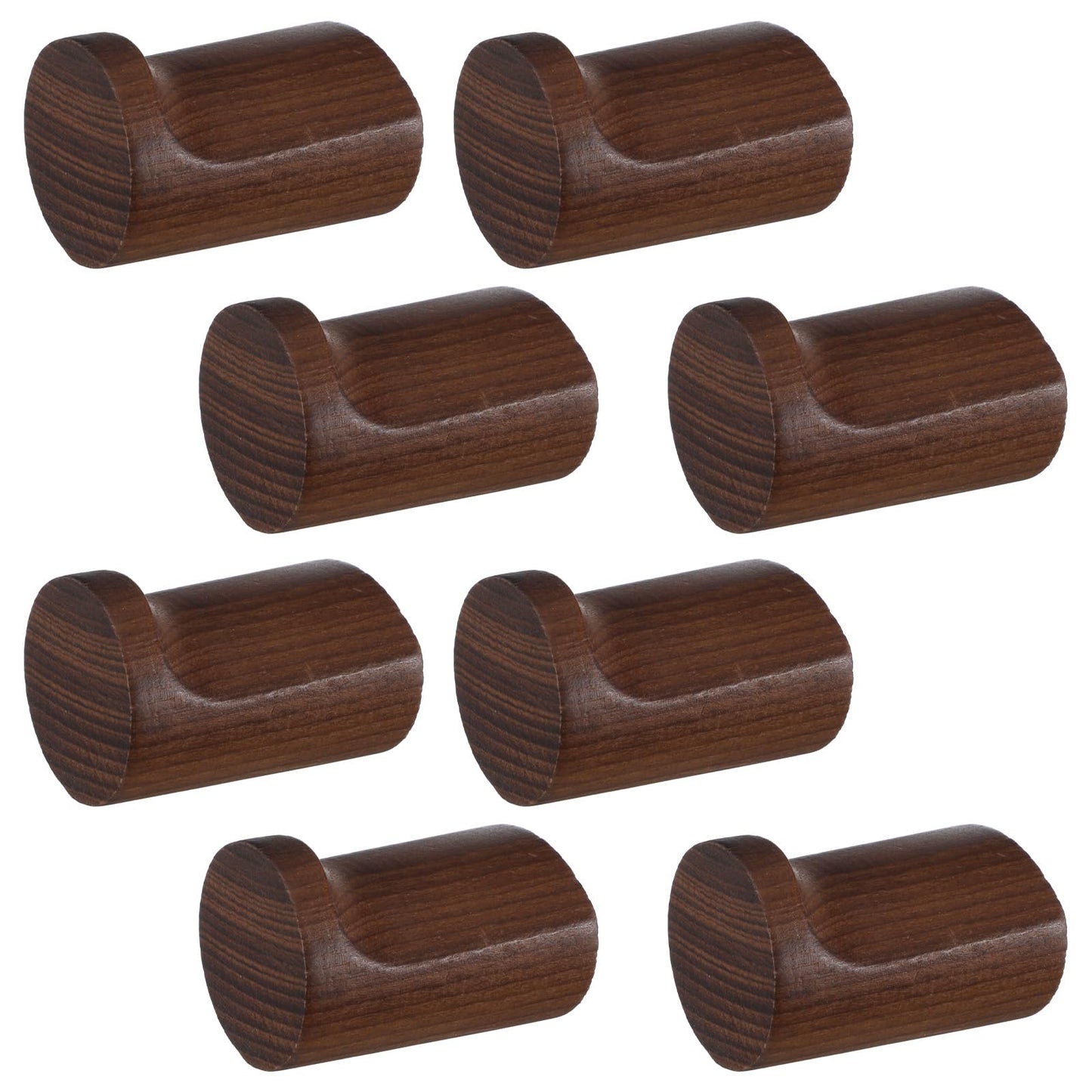 xozeooeu Wood Wall Hooks 8 Pack, Natural Walnut Coat Hooks with Metal Core, Heavy Duty Wall Mounted Hat Hook for Entryway, Bathroom, Bedroom - Rustic Home Decor