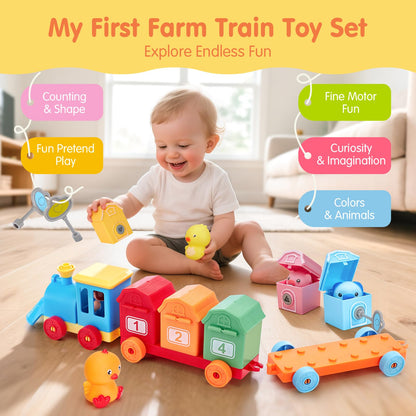 Toddler Learning Toys for 2 3 Year Old-Counting Matching & Sorting Activity Montessori Train Set with Farm Animals Finger Puppets Keys to Lock and Unlock Barn Birthday Gift for Boys Girls 2-5