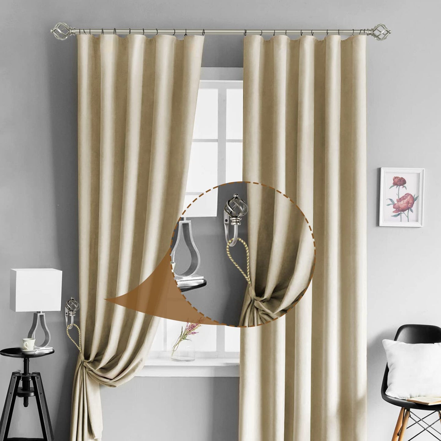 KAMANINA Decorative Curtain Drapery Holdbacks for Wall, Antique Silver Curtain Tiebacks Holders with Screws Wall Mounted for Drapes Window Home Decoration, Twisted Cage Finials, 1 Pair/2 Pack, Small