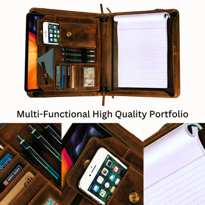 Jajmo Legacy Top Grain Leather Portfolio - Professional Business Padfolio & Document Organizer with Writing Pad for Men & Women