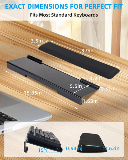 Keyboard Stand with Wrist Rest - Comfortable Wrist Pad for Easy Typing, Keyboard Tray for Office, Home, School (Fits Most Standard Keyboards) (Black)