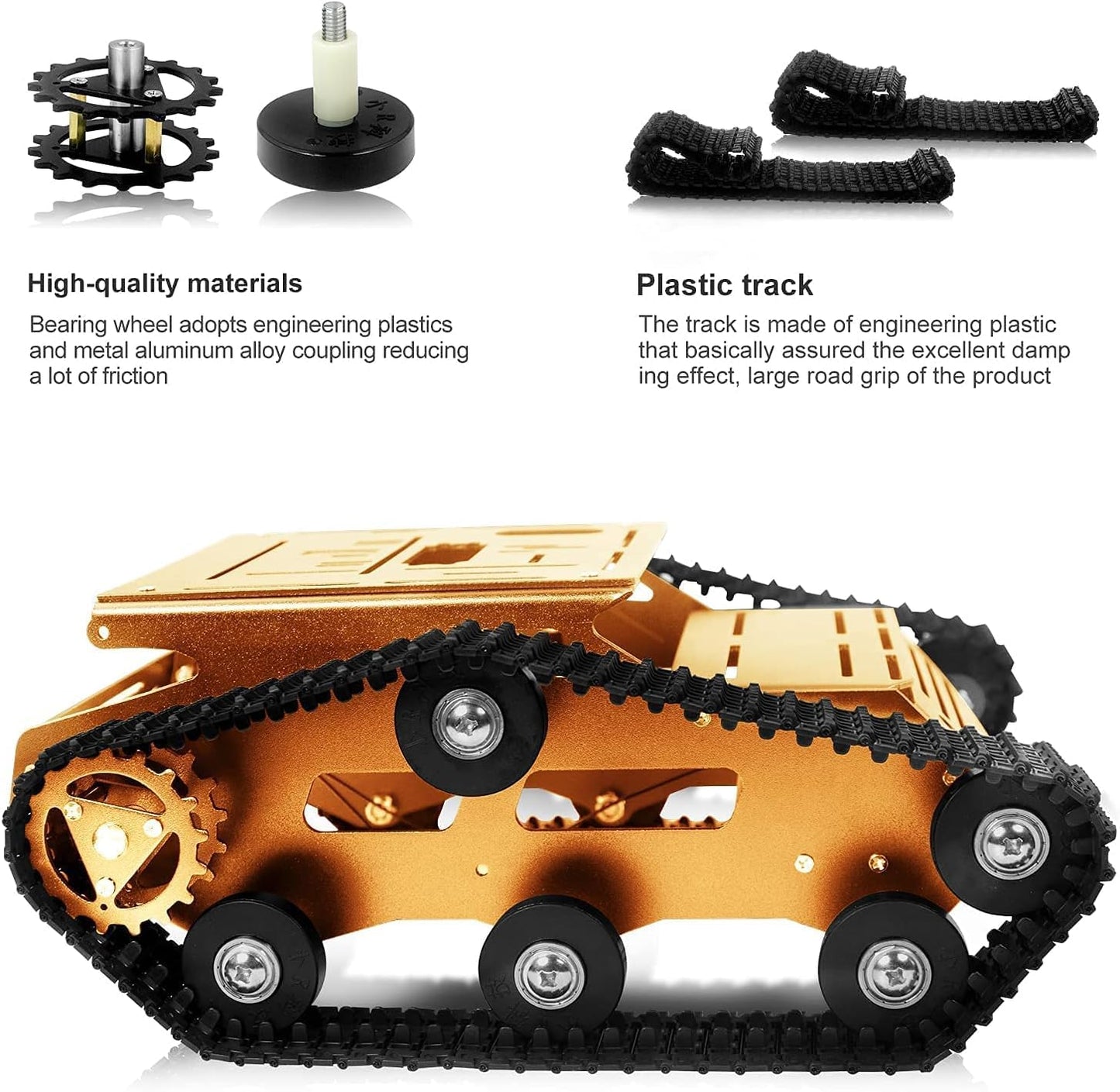 XiaoR GEEK Smart Robot Car Chassis Kit Full Metal Big Tank Chassis with 2WD Motors for Arduino Raspberry Pi Jetson Python DIY Smart Car Learning Kit (Gold 1, with Encoder Motor)