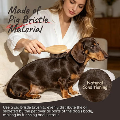 Soft Boar Bristle Short Hair Dog Brush, Natural Bamboo Handle, Pet Massage Deshedding Tool, Fit Puppy, Such as French Bulldog, Beagle, Dachshund, Boston Terrier, Pug, Chihuahua