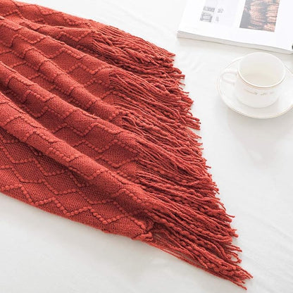 BOURINA Rust Throw Blanket 50x60 Inches Throw Textured Solid Soft Sofa Throw Couch Knitted Decorative Blanket