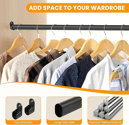 Oval Closet Rod for Hanging Clothes Adjustable Closet Rods 18 to 52 Inch Heavy Duty Black Poles Bar Closet Rod Expandable for Wardrobes Laundry RV