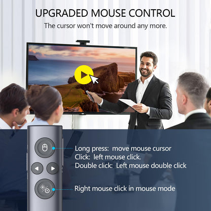 Norwii N95s BLE Presentation Clicker with Digital Pointer for PowerPoint Presentation on TV Screen and Projection Screen, Wireless Presenter Remote with Countdown Timer (Green Light-USB-C)