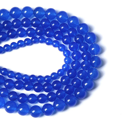 12MM 32PCS Deep Blue Chalcedony Natural Stone Loose Beads for Jewelry Making DIY Bracelet