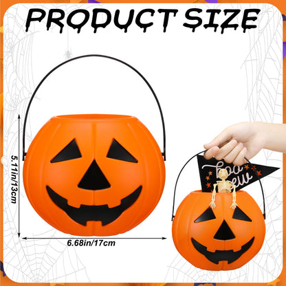 Beeveer 8 Pcs Plastic Pumpkin Buckets Trick or Treat Halloween Candy Baskets with Handle 6.7 x 5.1 Inches Plastic Pumpkin Large Candy Basket for Halloween Trick or Treat Party Supplies (Funny)
