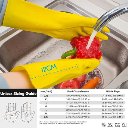 Vgo... 5-Pairs Reusable Household Gloves, Rubber Dishwashing gloves, Extra Thickness, Long Sleeves, Kitchen Cleaning, Working, Painting, Gardening, Pet Care (Size L, Yellow, HH4601)