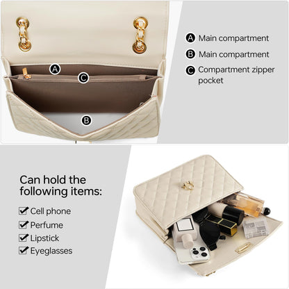 GEMIU Quilted Small Purses for Women Crossbody Women's Shoulder Handbags Womens Clutch Purses with Gold Chain Dressy Beige