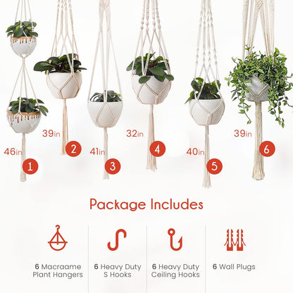 feedee Macrame Plant Hangers Indoor Macrame Hanging Planters for Indoor Plants, 6 Pack Hanging Plant Holders Indoor Hanging, Macromay Plant Hangers for Indoor Plant Hanger, Outdoor Flower Pots Holder