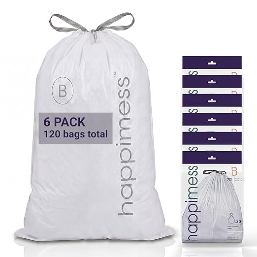 happimess 5.3 Gallon Drawstring Trash Bags, Heavy Duty LDPE Liners