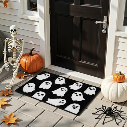 Lindameler Black Spooky Ghost Bath Mat - Black Gothic Bathroom Rug, Soft Plush Non-Slip Washable Ghost Bath Rug for Halloween Bathroom Decor, Machine Washable 20x31 Inch