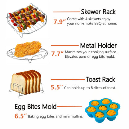 18 PCS Air Fryer Accessories, 8 Inch XL Deep Fryer Accessories Compatible with Gowise USA Phillips Ninjia Cosori Cozyna Air Fryer, Fit 3.6QT- 6.8QT Air Fryer with Cake Pan, Pizza Pan, Air Fryer Liner