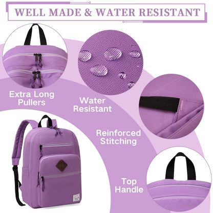 VASCHY School Backpack for Women, Unisex Large Bookbag Schoolbag Casual Daypack for High School/College/Teens/Travel/Work Purple
