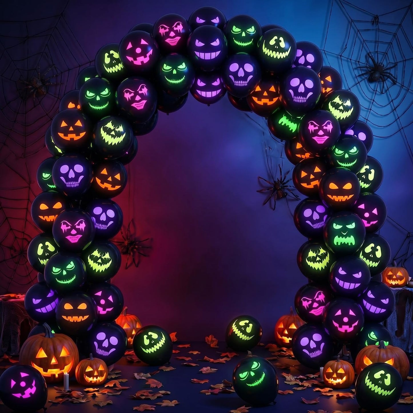 Kasyat 50 Pcs Halloween Neon Glow Ghost Balloons 12 Inches Black Light Reactive Fluorescent Latex Balloons Fluorescent for Halloween Funny Party Decoration